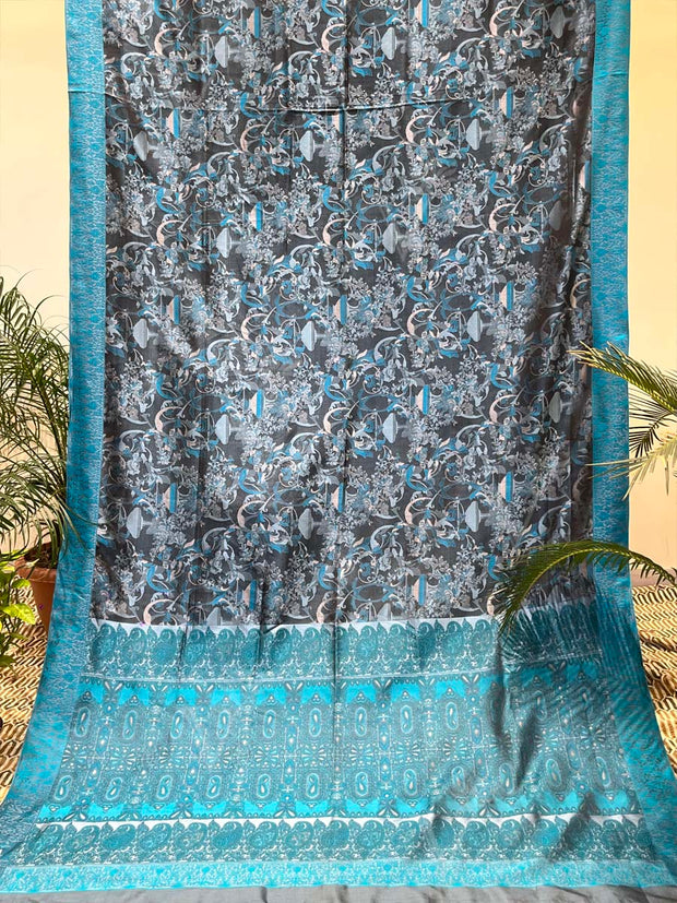 Blue and Black Banarasi Silk Saree