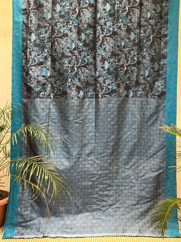 Blue and Black Banarasi Silk Saree