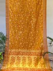 Golden and Mustard Banarasi Silk Saree