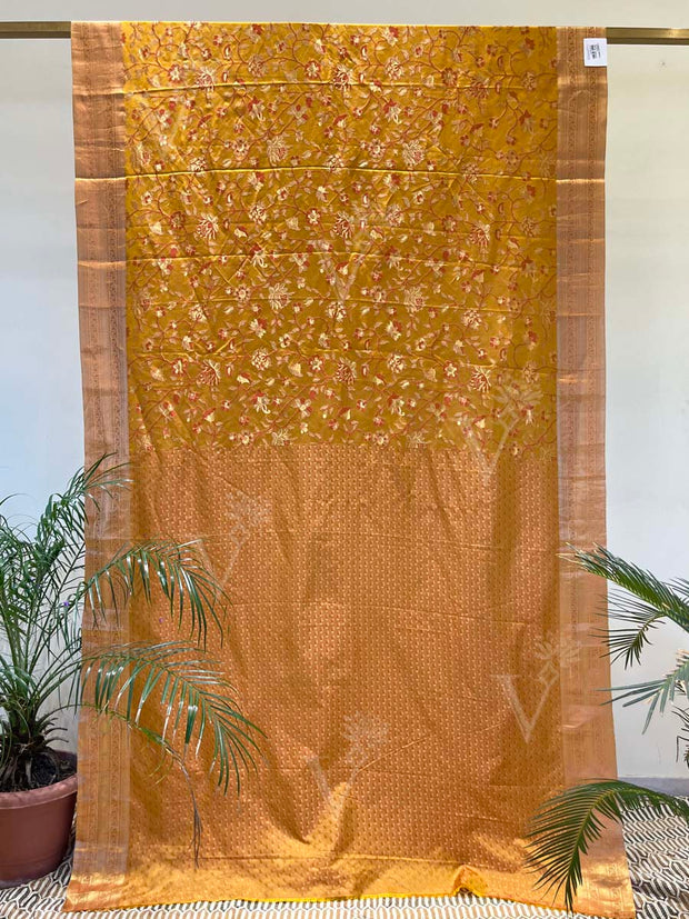 Golden and Mustard Banarasi Silk Saree