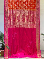 Red And Pink Banarasi Silk Saree