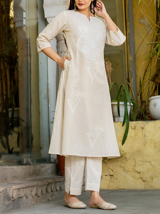 White Cotton Kurta Set