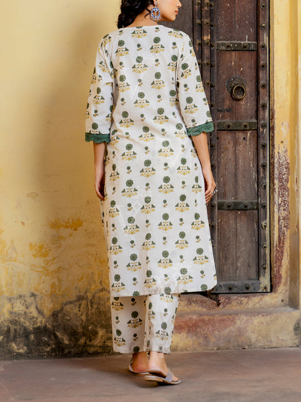 Off White Cotton Kurta Set