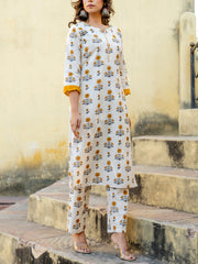 Off White Cotton Kurta Set