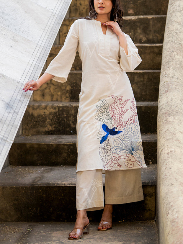 Off White Cotton Kurta Set
