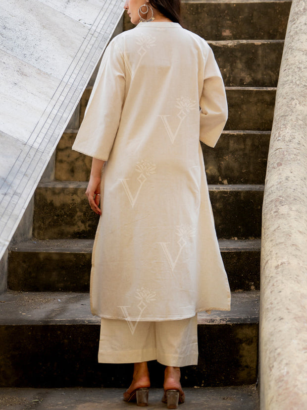 Off White Cotton Kurta Set