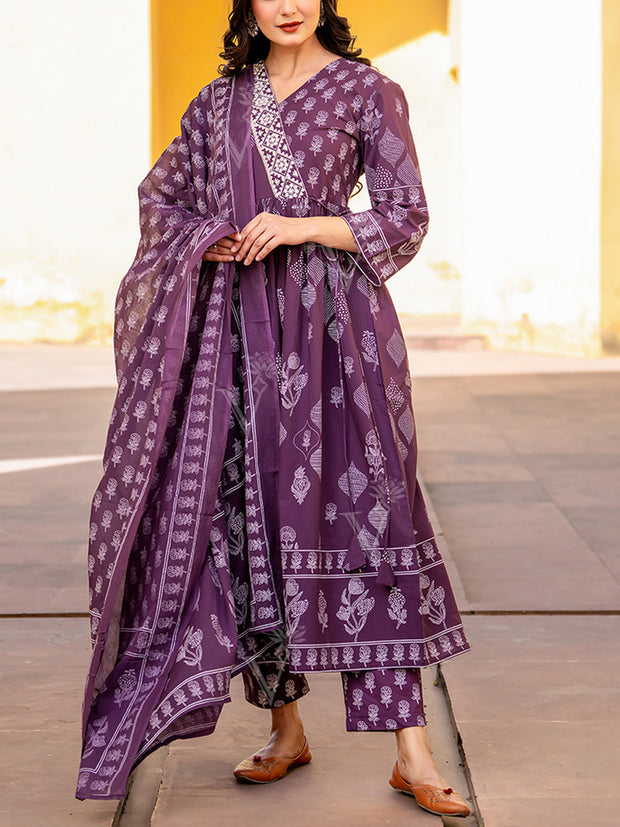 Purple Cotton Kurta Set
