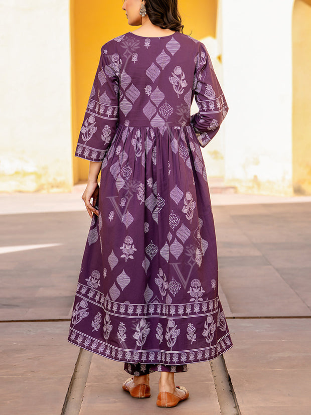 Purple Cotton Kurta Set