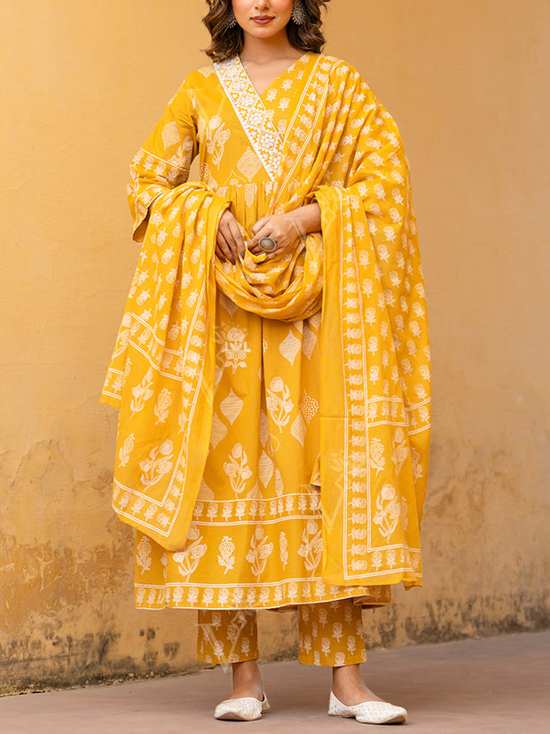 Yellow Cotton Kurta Set