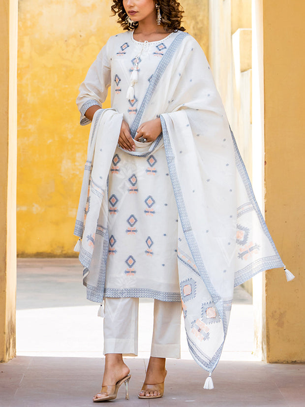 Off White Cotton Kurta Set