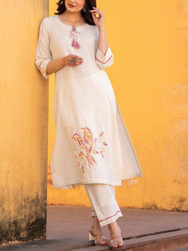 Off White Cotton Kurta Set