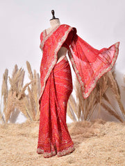 Red Gorgette Saree