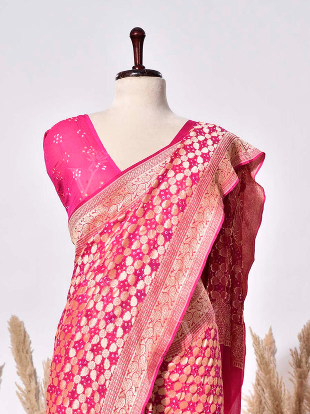 Pink Banarasi Gorgette Saree