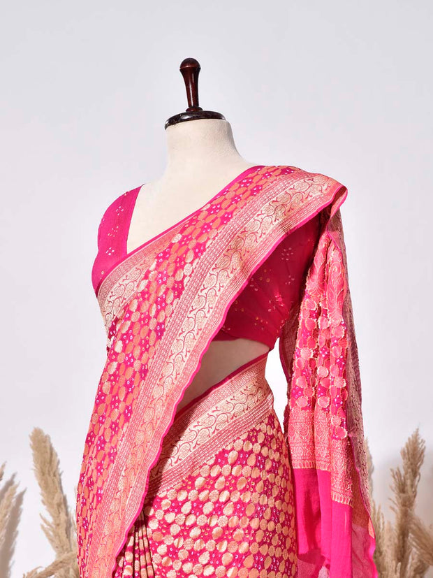 Pink Banarasi Gorgette Saree