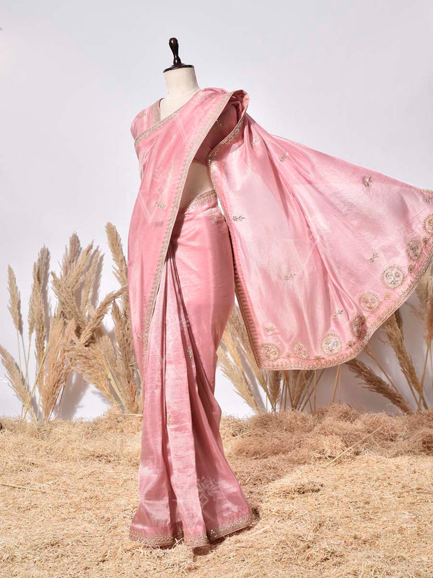 Onion Pink Tissue Silk Saree