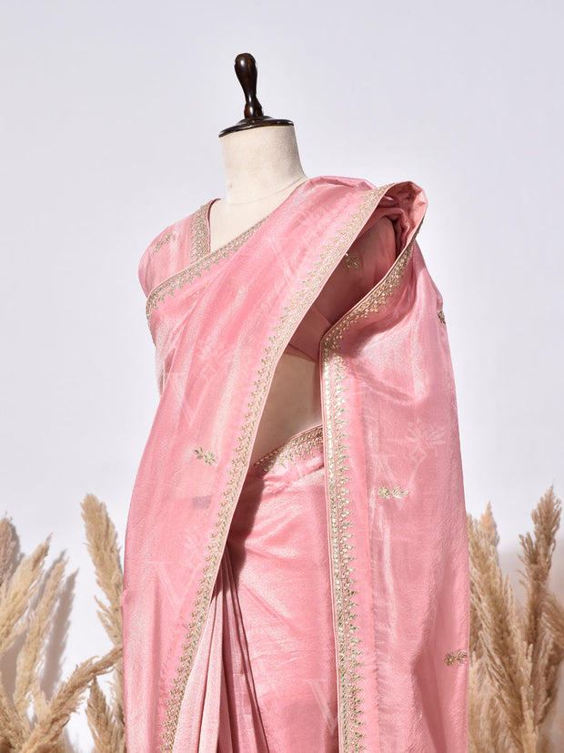 Onion Pink Tissue Silk Saree