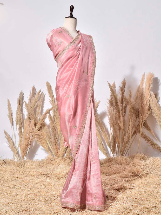 Onion Pink Tissue Silk Saree