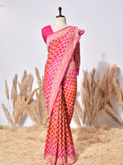Red & Pink Banarasi Gorgette Saree