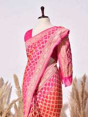 Red & Pink Banarasi Gorgette Saree