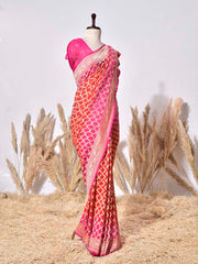 Red & Pink Banarasi Gorgette Saree