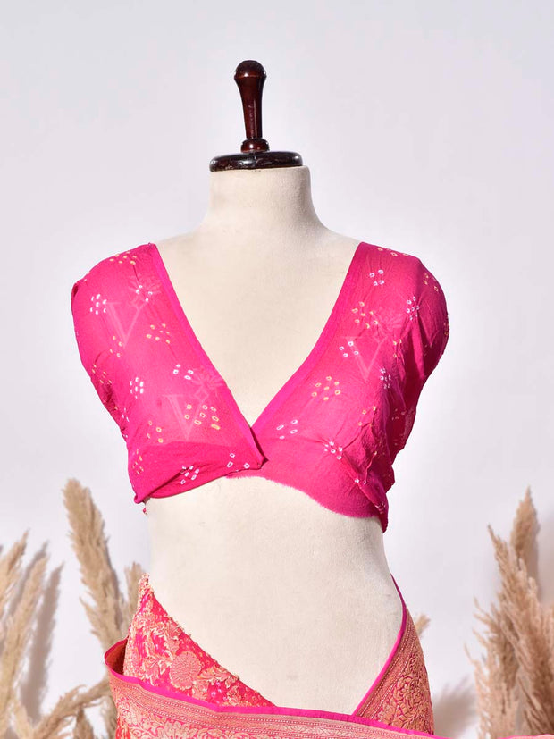 Red & Pink Banarasi Gorgette Saree