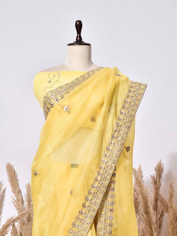 Yellow Organza Silk Saree