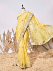 Yellow Organza Silk Saree