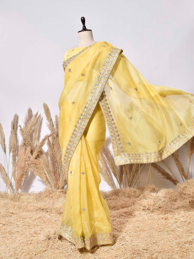 Yellow Organza Silk Saree