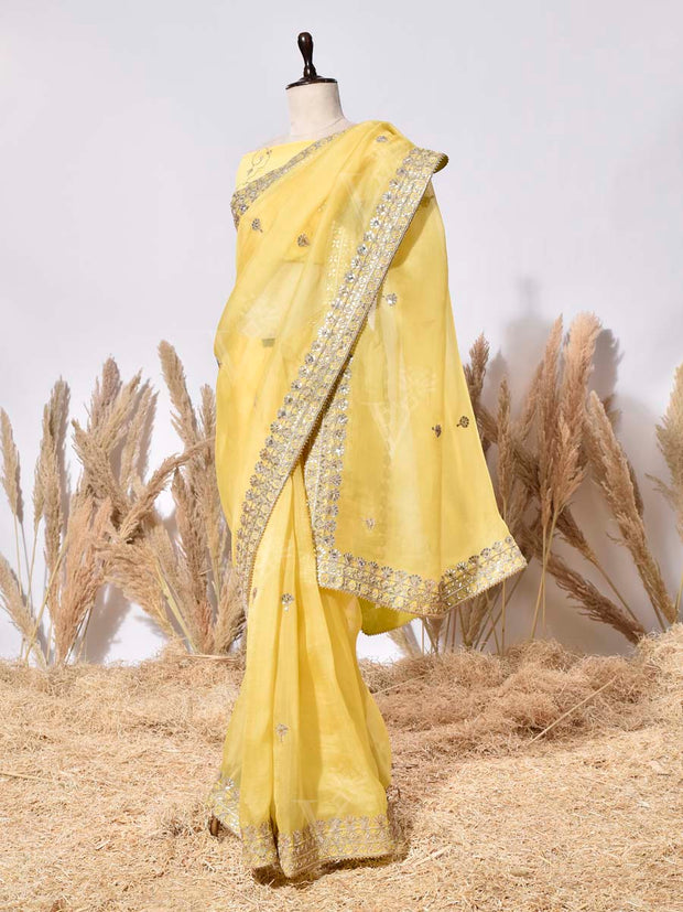 Yellow Organza Silk Saree