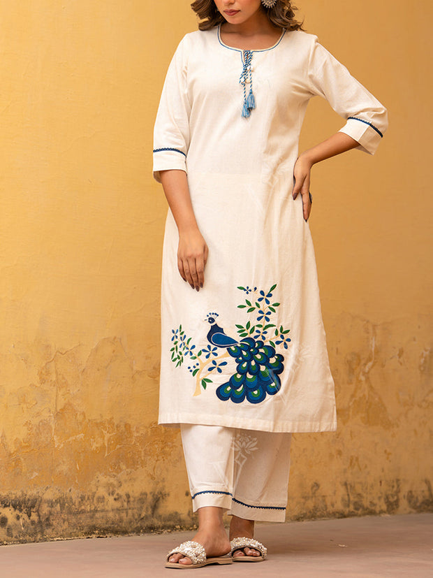 Off White Cotton Kurta Set