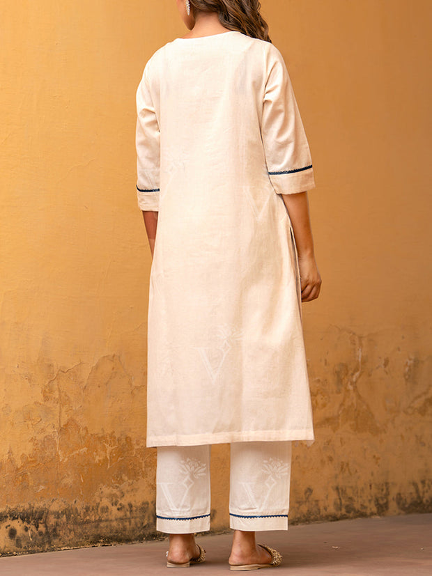 Off White Cotton Kurta Set