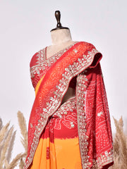 Red & Yellow Gorgette Saree