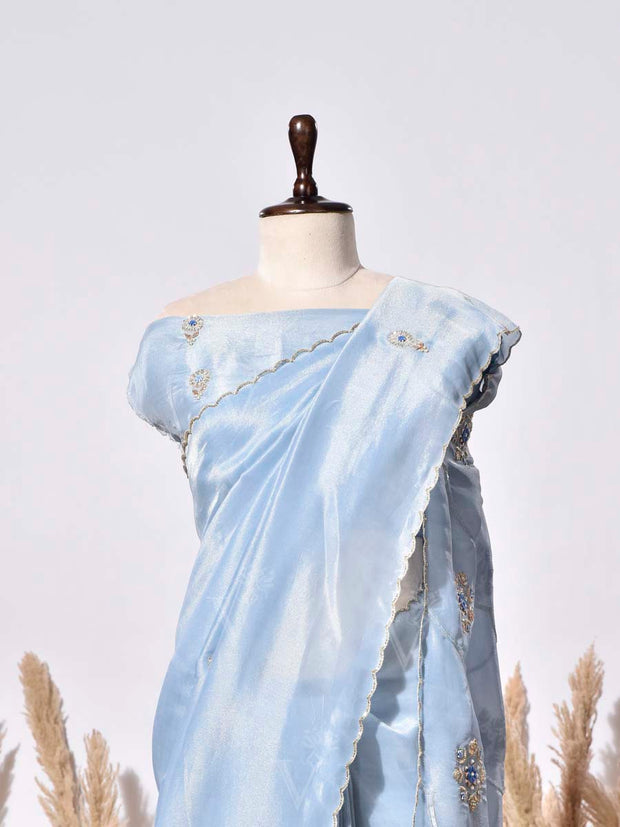 Ice Blue Tissue Silk Saree