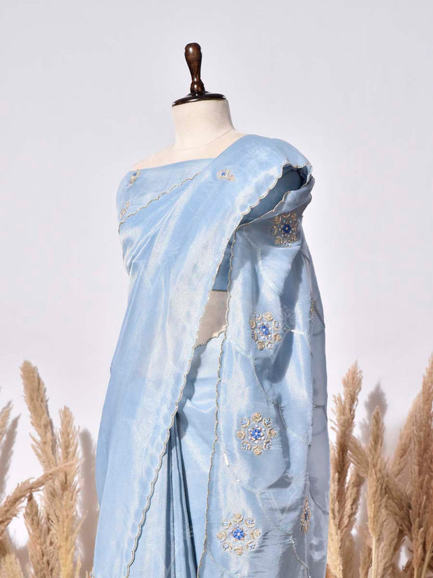 Ice Blue Tissue Silk Saree