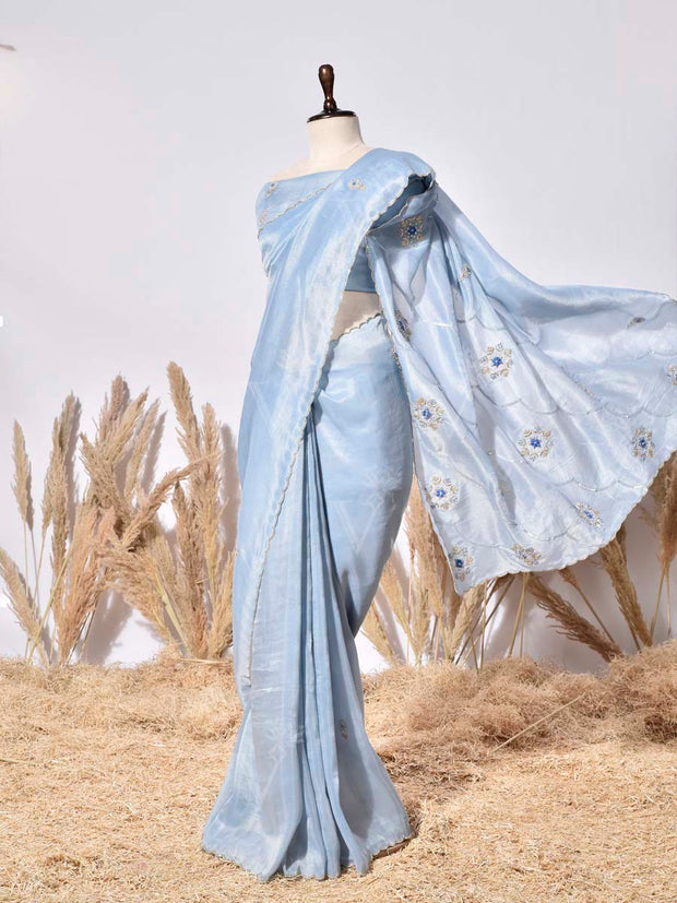 Ice Blue Tissue Silk Saree