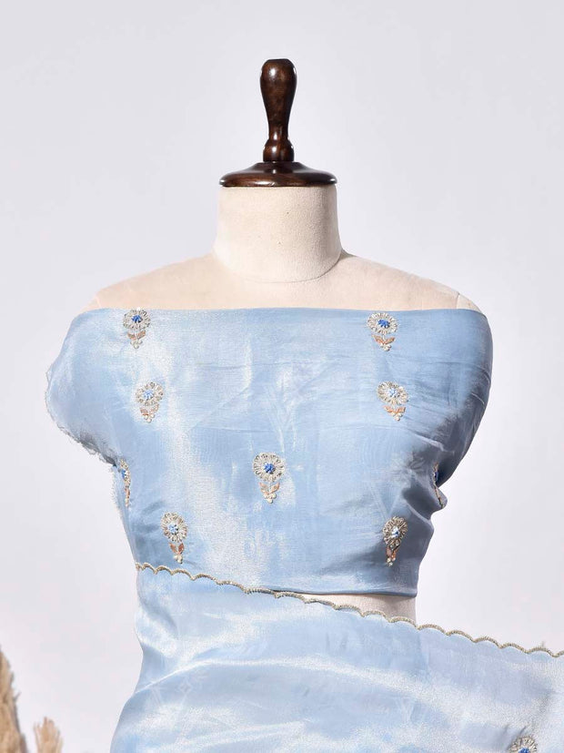 Ice Blue Tissue Silk Saree