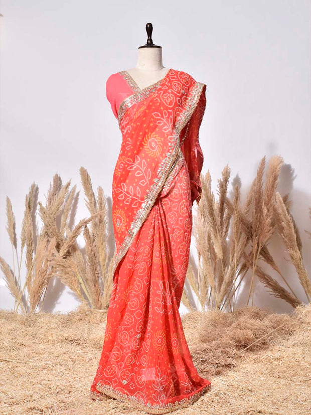 Orange Gorgette Saree