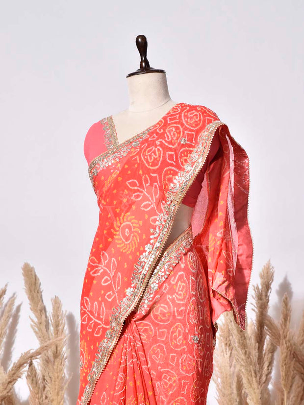 Orange Gorgette Saree