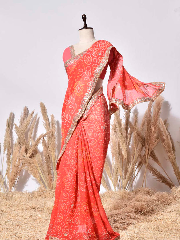 Orange Gorgette Saree