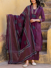 Maroon Cotton Kurta Set