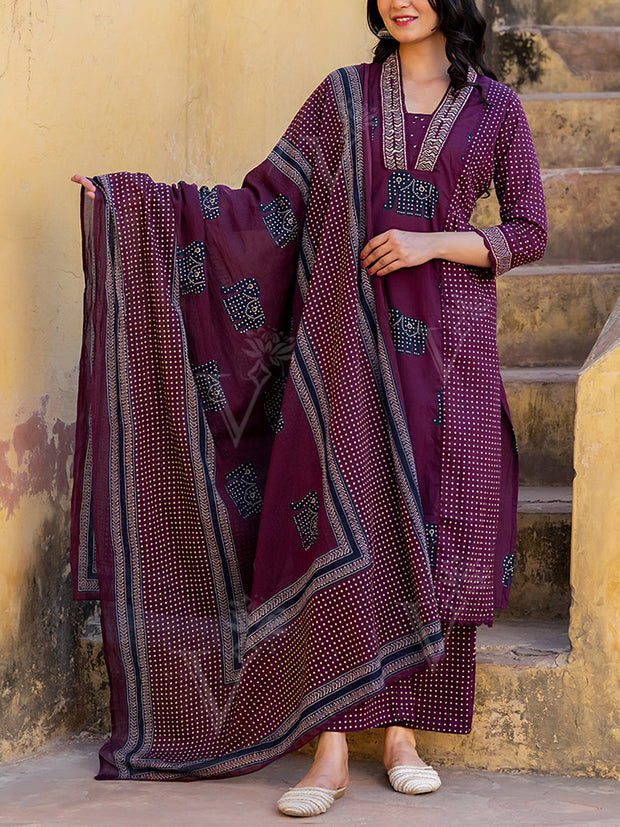 Maroon Cotton Kurta Set