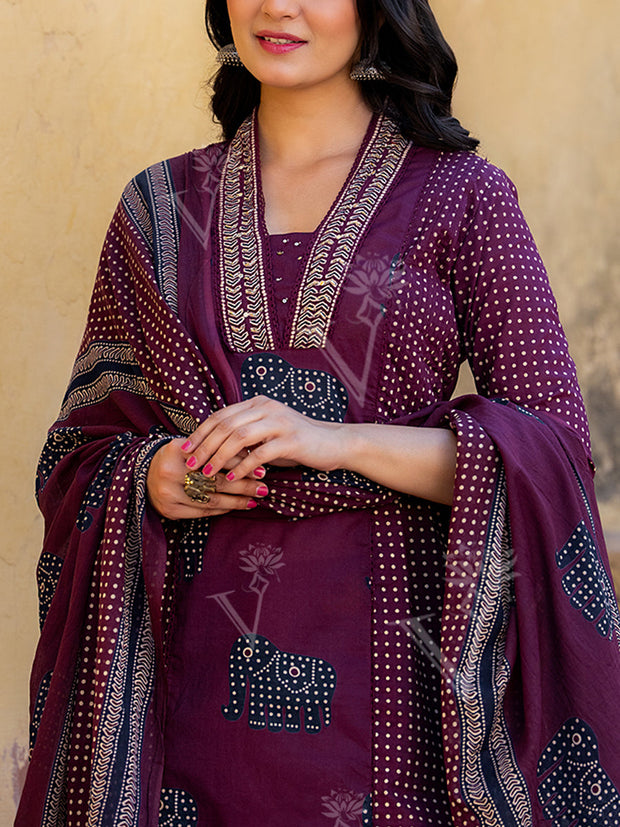 Maroon Cotton Kurta Set