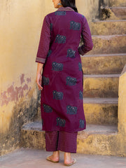 Maroon Cotton Kurta Set