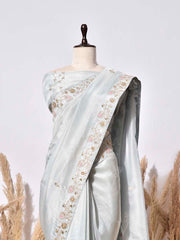 Ice Blue Tissue Silk Saree
