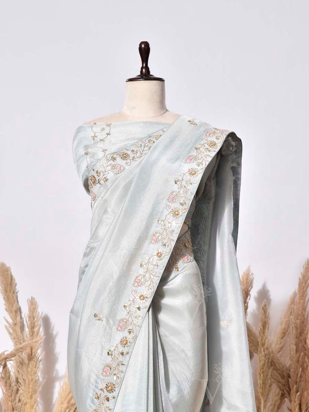 Ice Blue Tissue Silk Saree