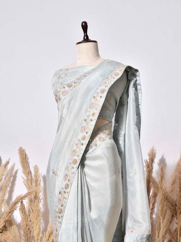 Ice Blue Tissue Silk Saree
