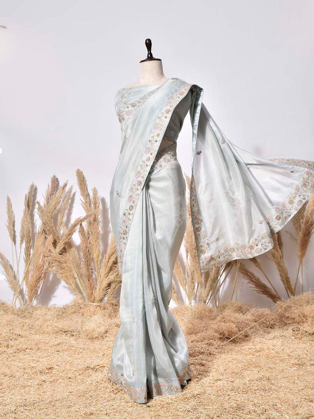 Ice Blue Tissue Silk Saree