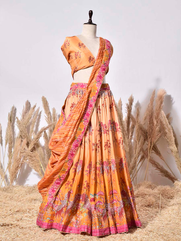 Orange Vasansi Silk Lehenga Set