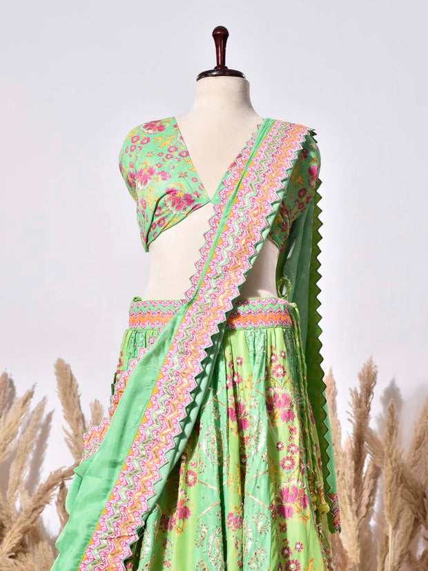 Green Vasansi Silk Lehenga Set