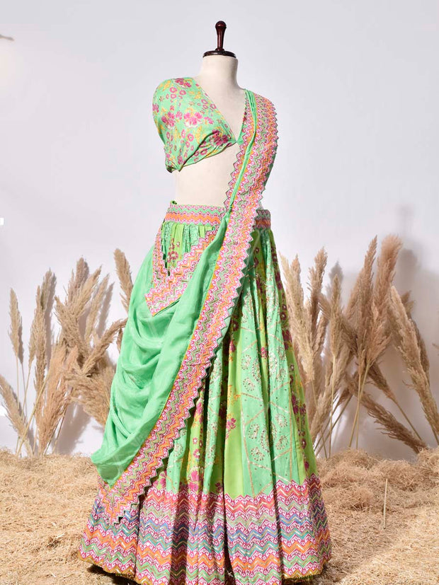 Green Vasansi Silk Lehenga Set